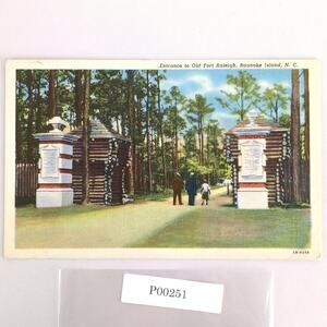Vintage Linen Postcard 1950 Entrance to Old Fort Raleigh Roanoke Island NC